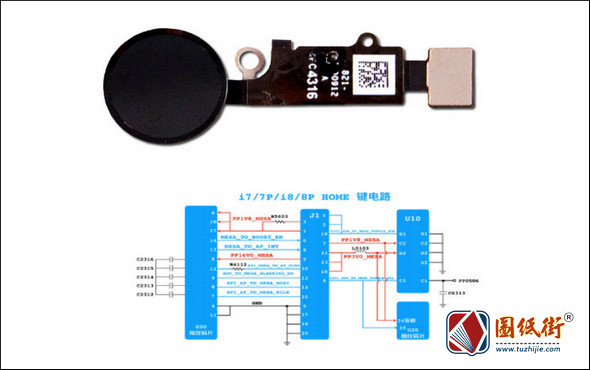 iphone7/7P/8/8P home键电路原理图