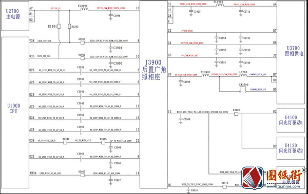 iphoneX J3900后置广角照相座电路方框图