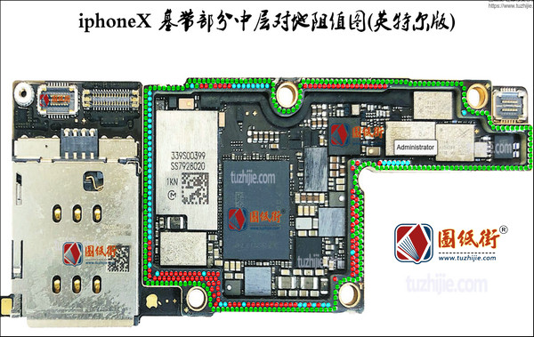 iPhoneX 基带部分中层对地阻值图(Intel版)