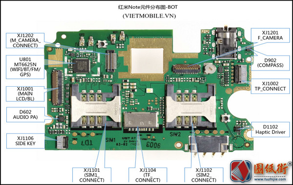 红米note主板元件位置图